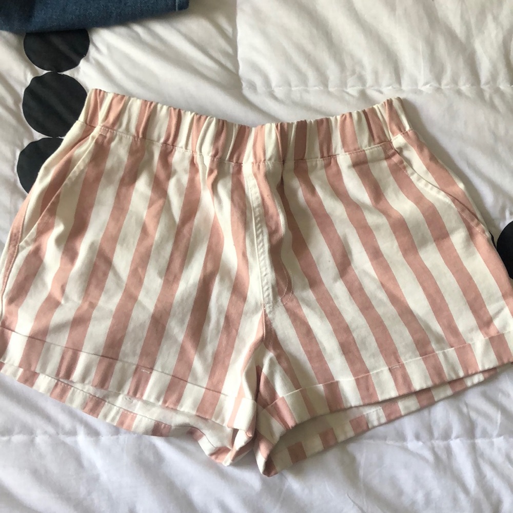 Pink and white striped shorts